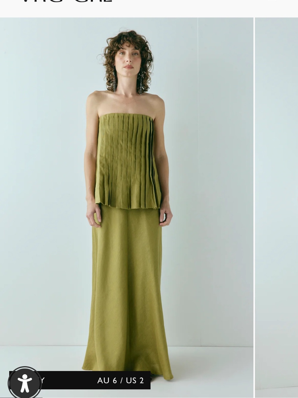 ISO VRG GIRL ettie strapless pleated linen top & Maxi Skirt